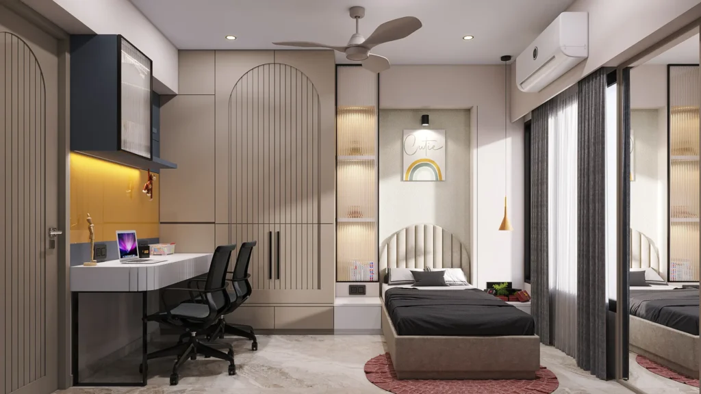 Children bedroom interior with fluted joinery by SMA Architect